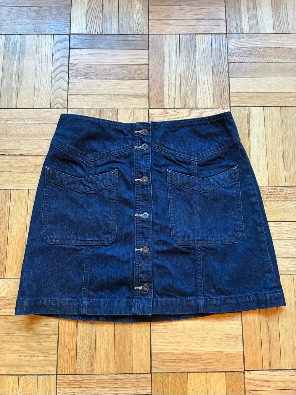 NWOT Free People Dark Blue Button-Front Denim Mini Skirt